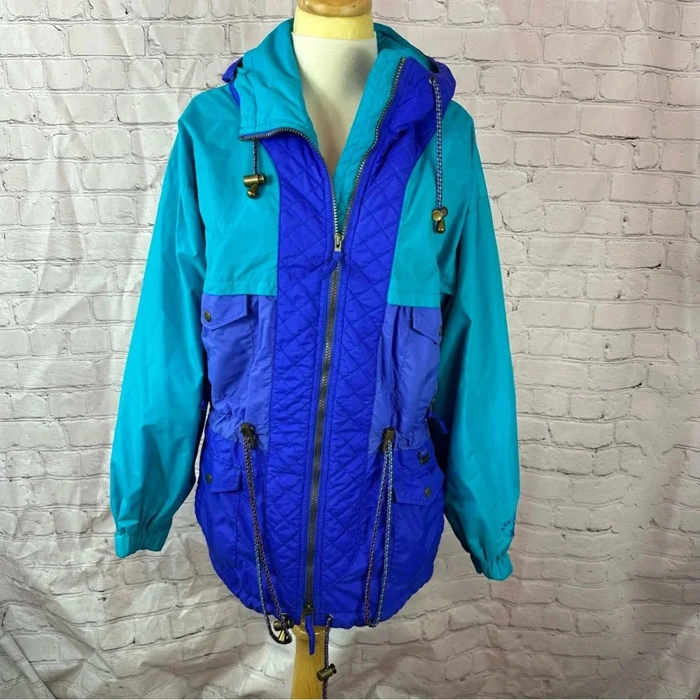 vintage edelweiss ski wear snow ski jacket sz womens medium quilted purple teal